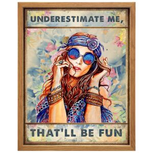 Boho-chic Wall Art For Women 11x14 FRAMED - Go Ahead Underestimate Me That'll Be Fun - Humorous Saying for Women - Gift for Best Friend - Motivational Decor for Office, Bedroom, Living - Poster - B0DZD8GHC7