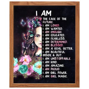 Teen Girls Bedroom Wall Art FRAMED - Positive Quotes - I Am Tween Little Girls Bedroom Decor - Cute Daughter Gifts - Inspirational Sayings for Wall Decor - Positive Affirmations Poster 8X10 - B0DZ71VK7R