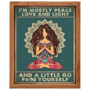 I'm mostly Peace Love and Light FRAMED - Boho Art - Zen Meditation Room Decor - New Age Yoga Gifts for Women - Inspirational Hippie Wall Art Decorations - Spiritual Motivational Bohemian Funny Quotes - B0DZ735GCC