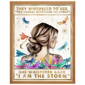 Motivational Boho Wall Art LARGE 11x14 FRAMED - She Whispered Back I Am The Storm - Positive Quotes Wall Decor - Inspirational Poster - Encouragement Gifts for Women - Rustic Living Room Home Decor - B0DZ2MXHSH