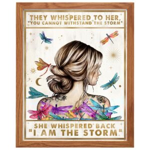 Inspirational Positive Quotes Wall Decor FRAMED - She Whispered Back I Am The Storm - Hippie Boho Wall Art - Motivational Poster - Encouragement Gifts for Women, Rustic Bedroom Living Room Home Office - B0DZ33PNMN