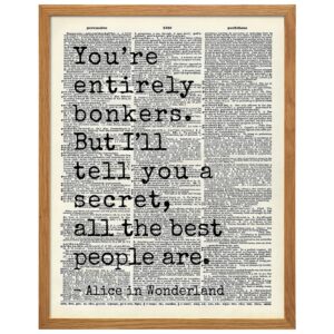 Alice in Wonderland Quote Wall Art LARGE 11x14 FRAMED - Typography Dictionary Print for Bedroom, Office, Girls Room - Cheshire Cat, Mad Hatter Decor - Lewis Carroll Inspired Positive Quotes Wall Decor - B0DZD3VD38